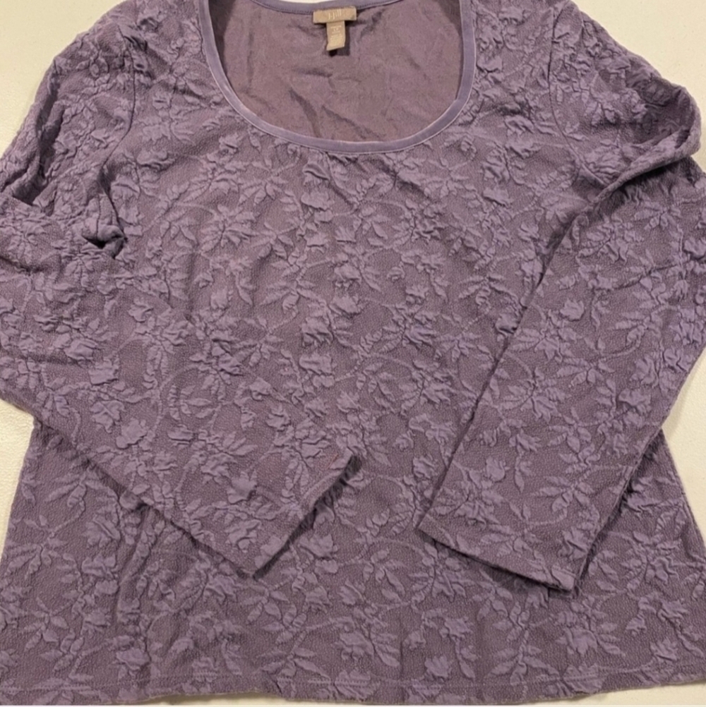 J. Jill Stretch Lace Top Deep Lavender Women's Small S Long Sleeve Round Neck